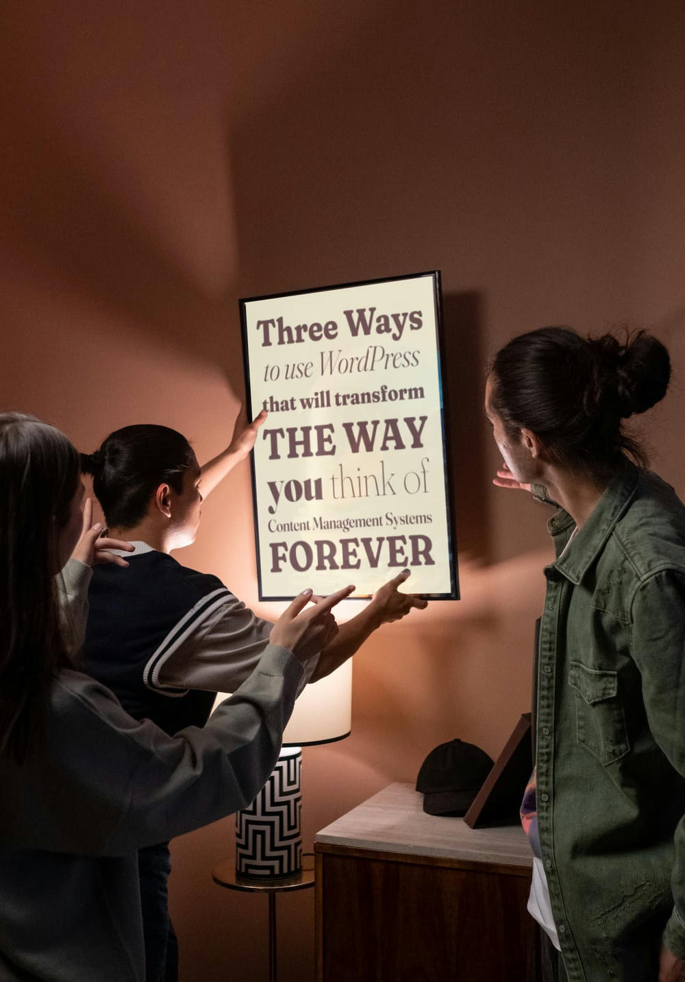 En skylt som beskriver hur man kan använda Wordpress på olika sätt