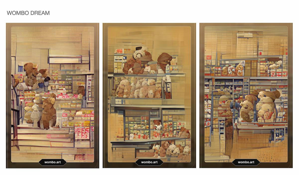 Digital illustration skapad av AI som visar en grupp björnar som handlar eller interagerar i en butiksmiljö, med hyllor fyllda av varor i bakgrunden. Digital illustration skapad av AI som visar en grupp björnar som handlar eller interagerar i en butiksmiljö, med hyllor fyllda av varor i bakgrunden.