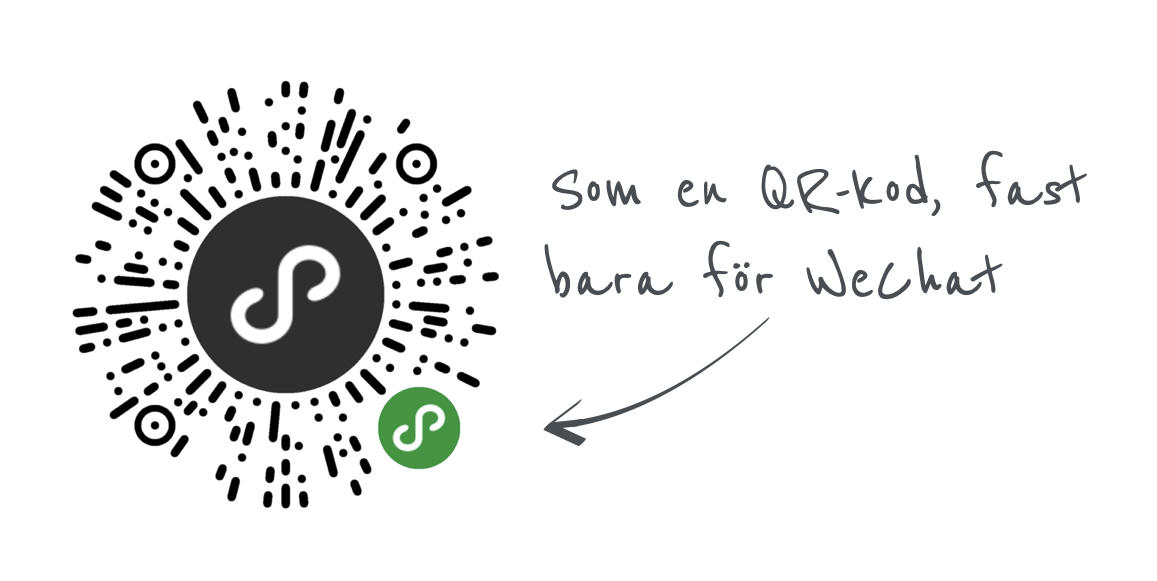 En WeChat-kod som fungerar som en QR-kod, men är specifik för WeChat, med en pil och text som förklarar funktionen. En WeChat-kod som fungerar som en QR-kod, men är specifik för WeChat, med en pil och text som förklarar funktionen.