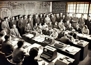 En aigenererad bild föreställande en samling människor som ägnar sig pt tillämpad statistik